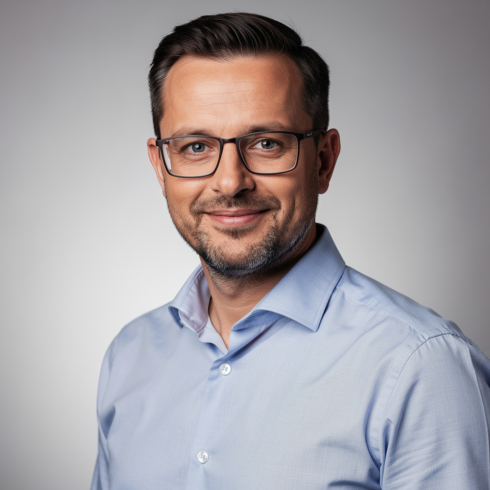 Portrait of a European man journalist