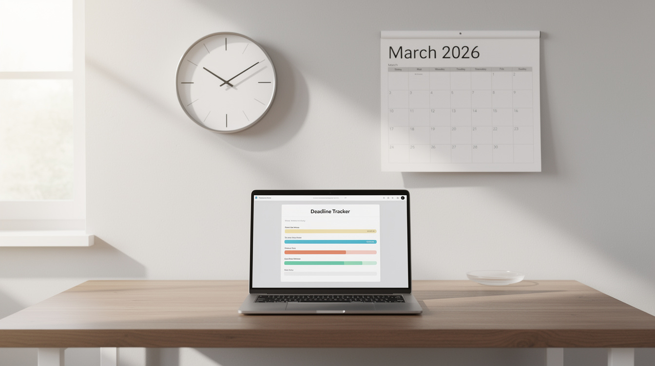 Desk clock and calendar representing deadline management