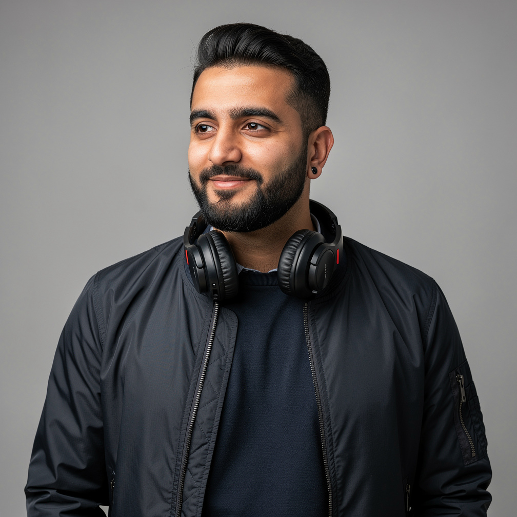 Portrait of a Middle Eastern man studio producer